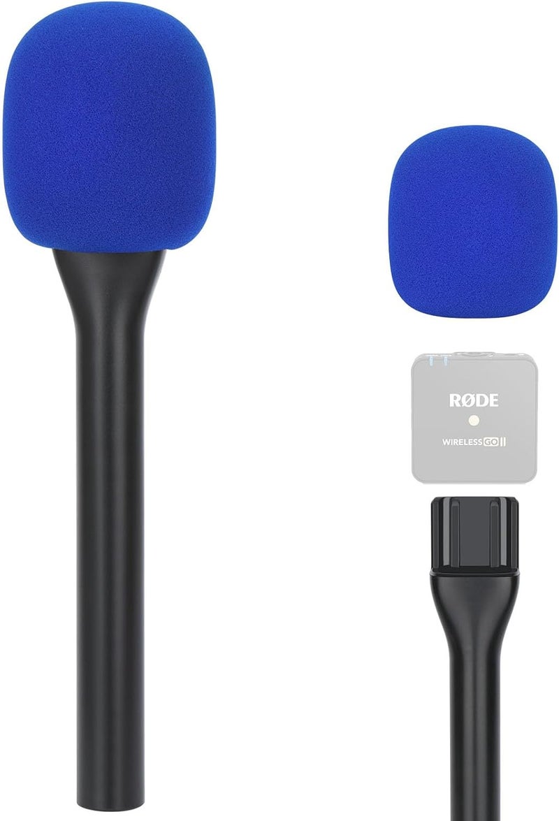 SUNMON Handheld Mic Stand for Rode Wireless Mic with Pop Filter(Blue), Holder for Rode Go 2/Wireless Pro, Interview Microphone Adapter Handheld for Wireless Go/Wireless ME - Image 1